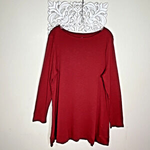 J. JILL size XL PIMA COTTON Boat Neck Tunic Lagenlook Pullover Top Rust BROWN